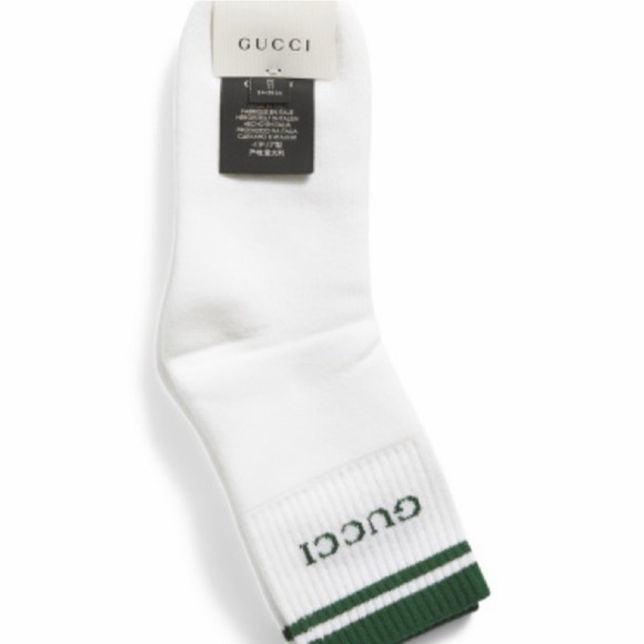 Gucci White Ribbed Logo Socks Green Stripe – New With Tags